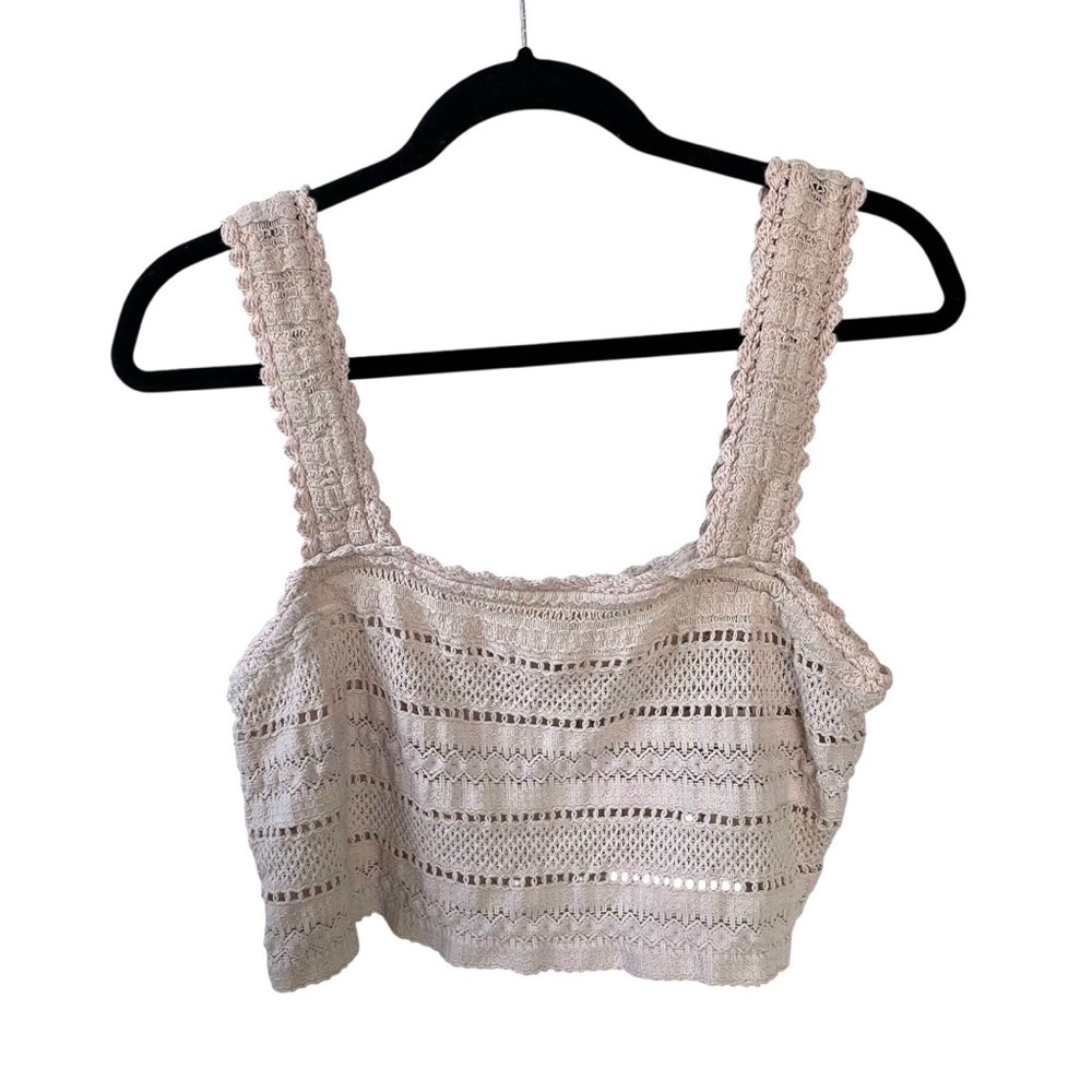 Aerie Cream Crochet Tank Tan L